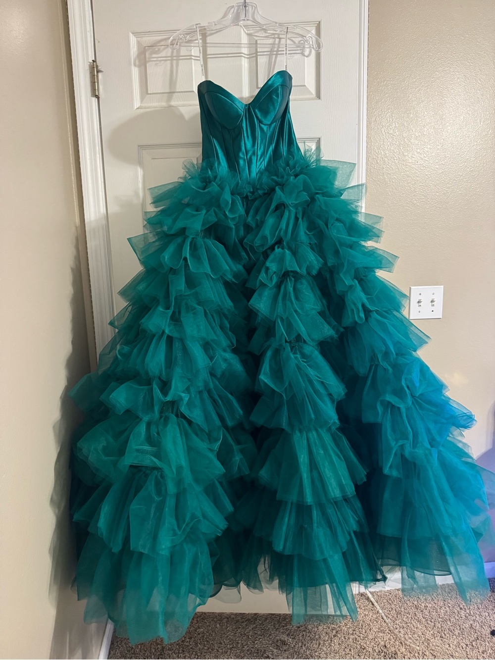 Sherri Hill Teal Satin Evening Dress